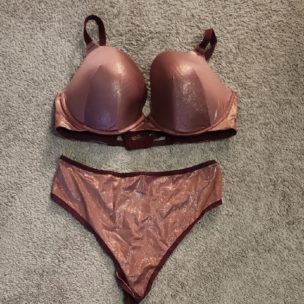 Shimmering Chrome Microfiber Red Cocoa Bra And Panty Set